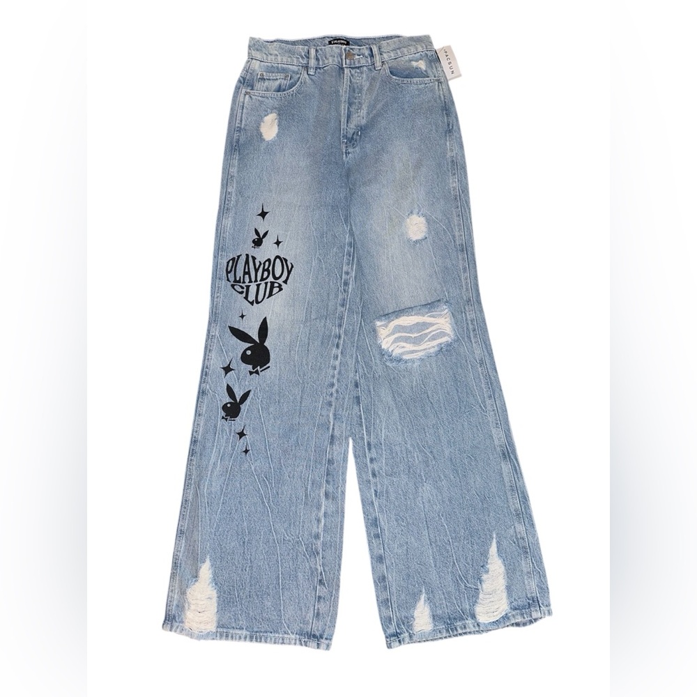 PLAYBOY Women's Distressed Light Blue Flare Jeans